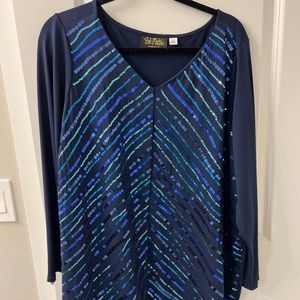 Bob Mackie Sequin 3/4 Sleeve Top 1X